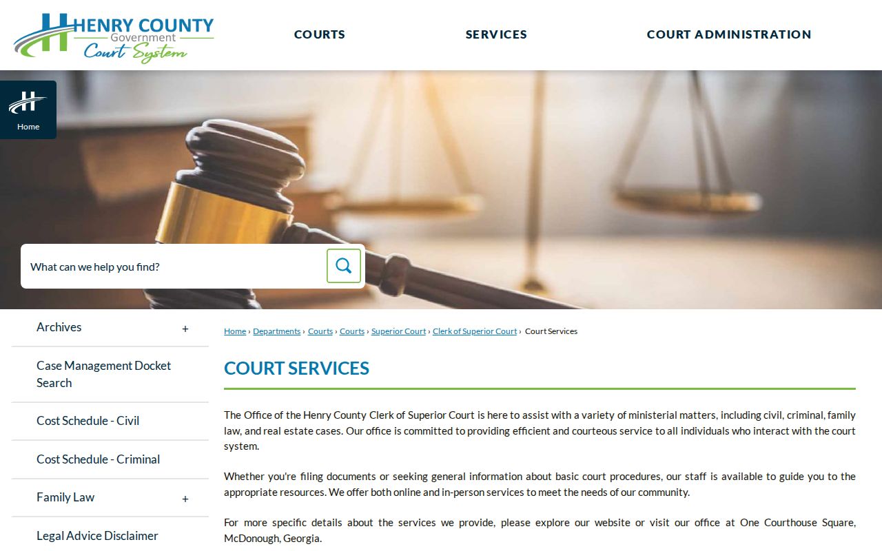 Henry County court case lookup through clerk services