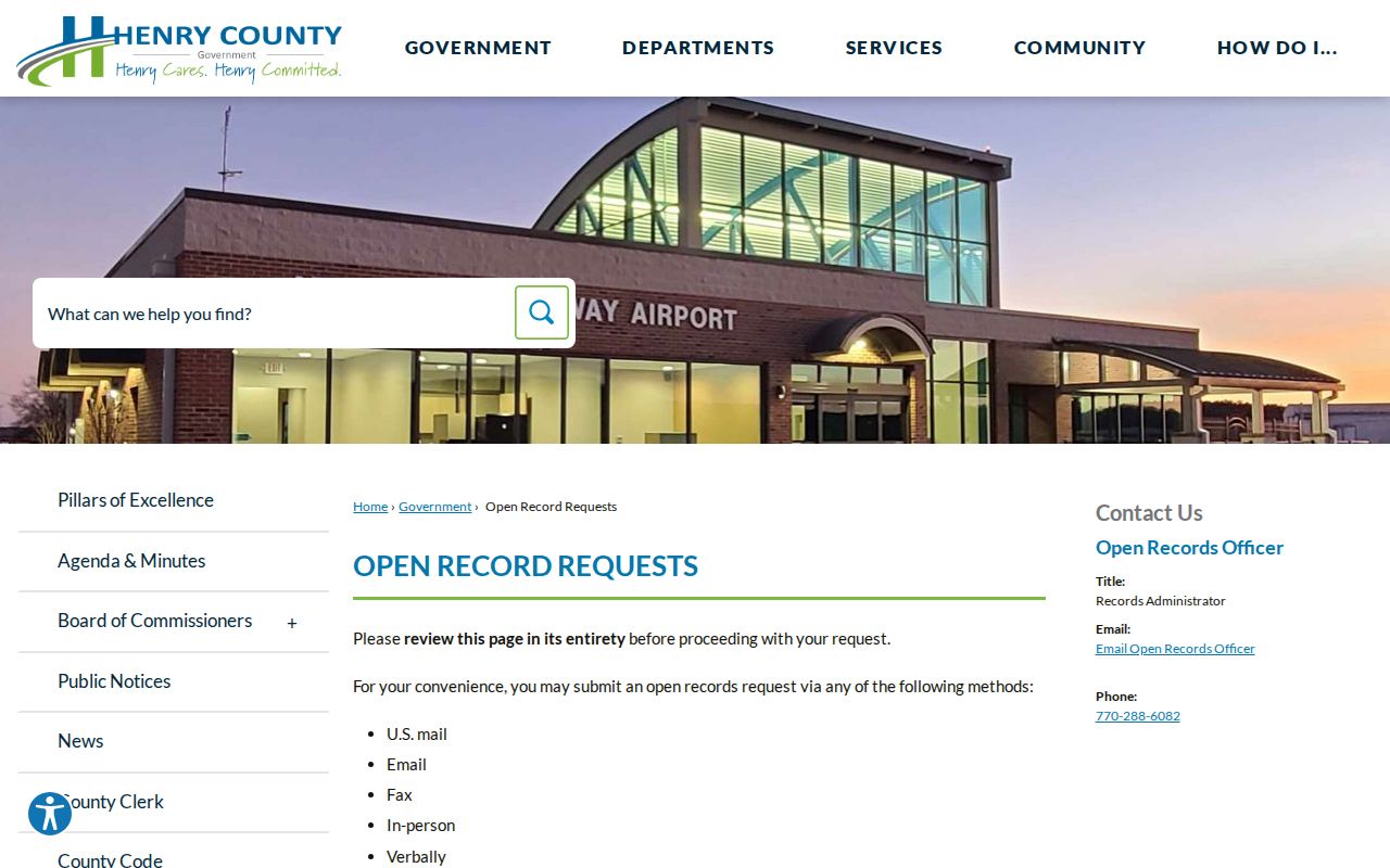 Henry County criminal records open records request